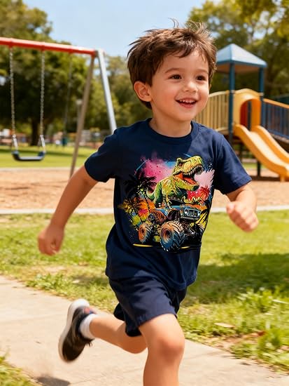 Funnycokid Toddler Boys Shirts Graphic T-Shirt Kids Short Sleeve Tees 2-6 Years