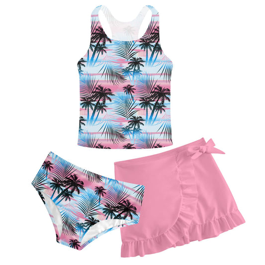 Girls Swimsuits 3 Piece Tankini Bathing Suit Set Cute Bikini Swimwear with Cover Ups Beach Skirt 5-16 Years