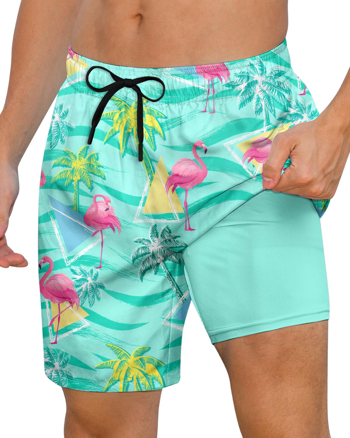 Cozople Mens Swimming Trunks with Compression Liner Swim Shorts 7 inch Quick Dry Bathing Suit Anti Chafe Boardshorts