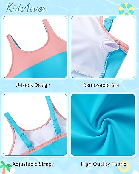 Kids4ever Girls Swimsuit 2 Piece Color Block Teen Bathing Suit Girl's Bikini Set Size 9-16Y