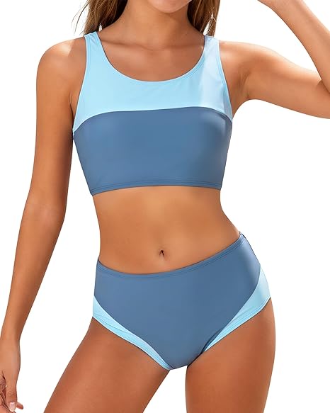 Kids4ever Girls Swimsuit 2 Piece Color Block Teen Bathing Suit Girl's Bikini Set Size 9-16Y