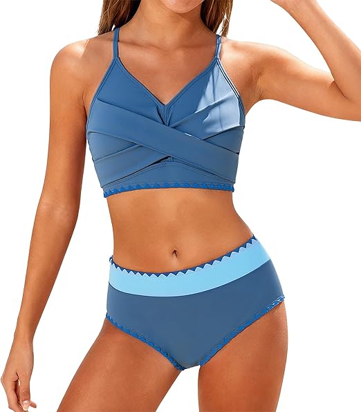 Kids4ever Girls Swimsuit 2 Piece Color Block Teen Bikini Sets with Adjustable Straps Bathing Suit Size 9-16Y