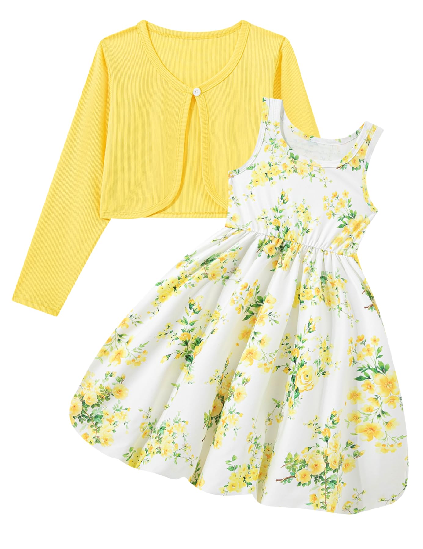 RAISEVERN 7-14Y Girls Bubble Dress with Pockets and Cardigan 2 Piece Set | Tween Trendy Clothes, Kids Graduation Dresses for Girl, Skin-Friendly Fabric, Ideal for Gift, Picture Day Outfits for School