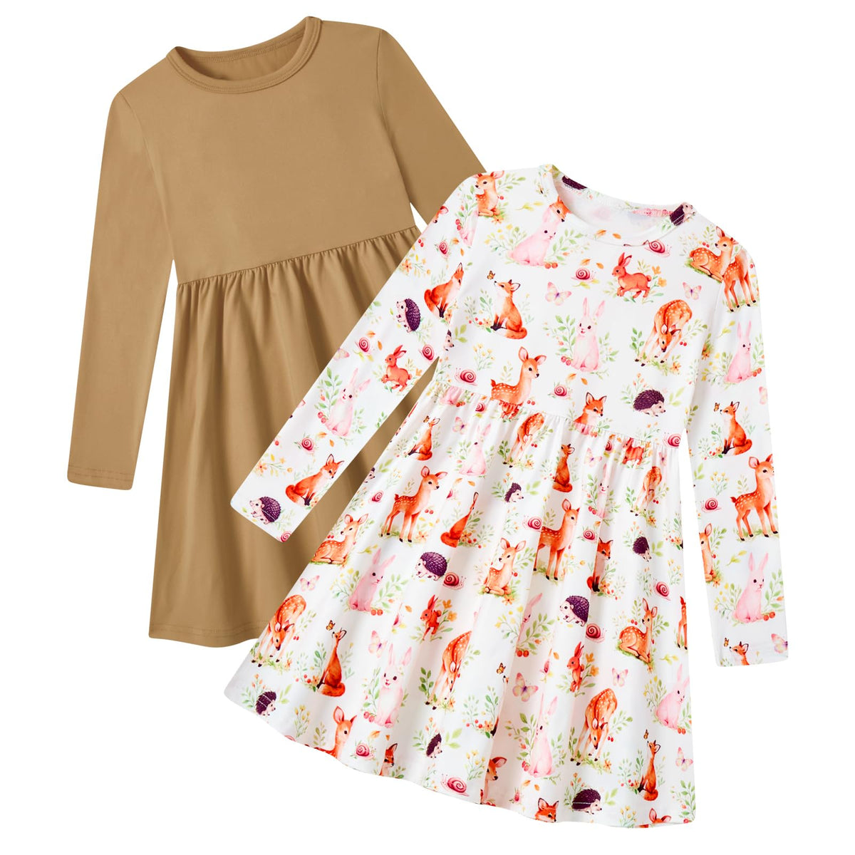 Funnycokid Toddler Girls Dress Long Sleeve Clothes Kids 3-7 Years