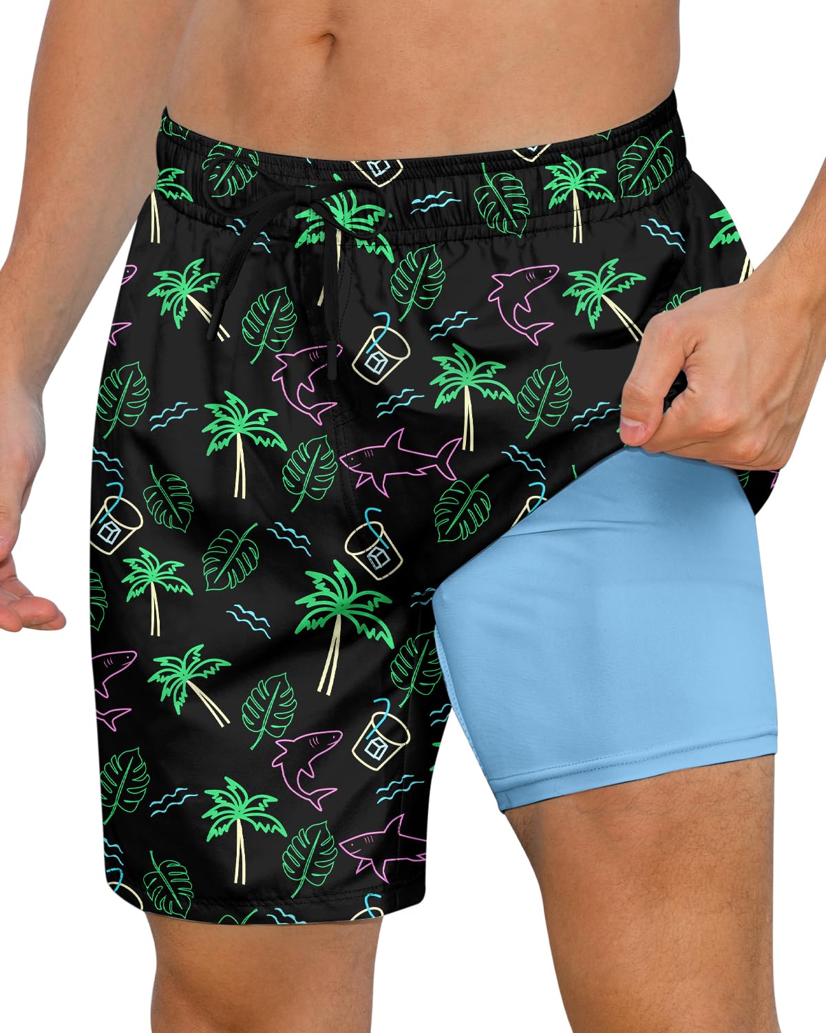 Cozople Mens Swimming Trunks with Compression Liner Swim Shorts 7 inch Quick Dry Bathing Suit Anti Chafe Boardshorts