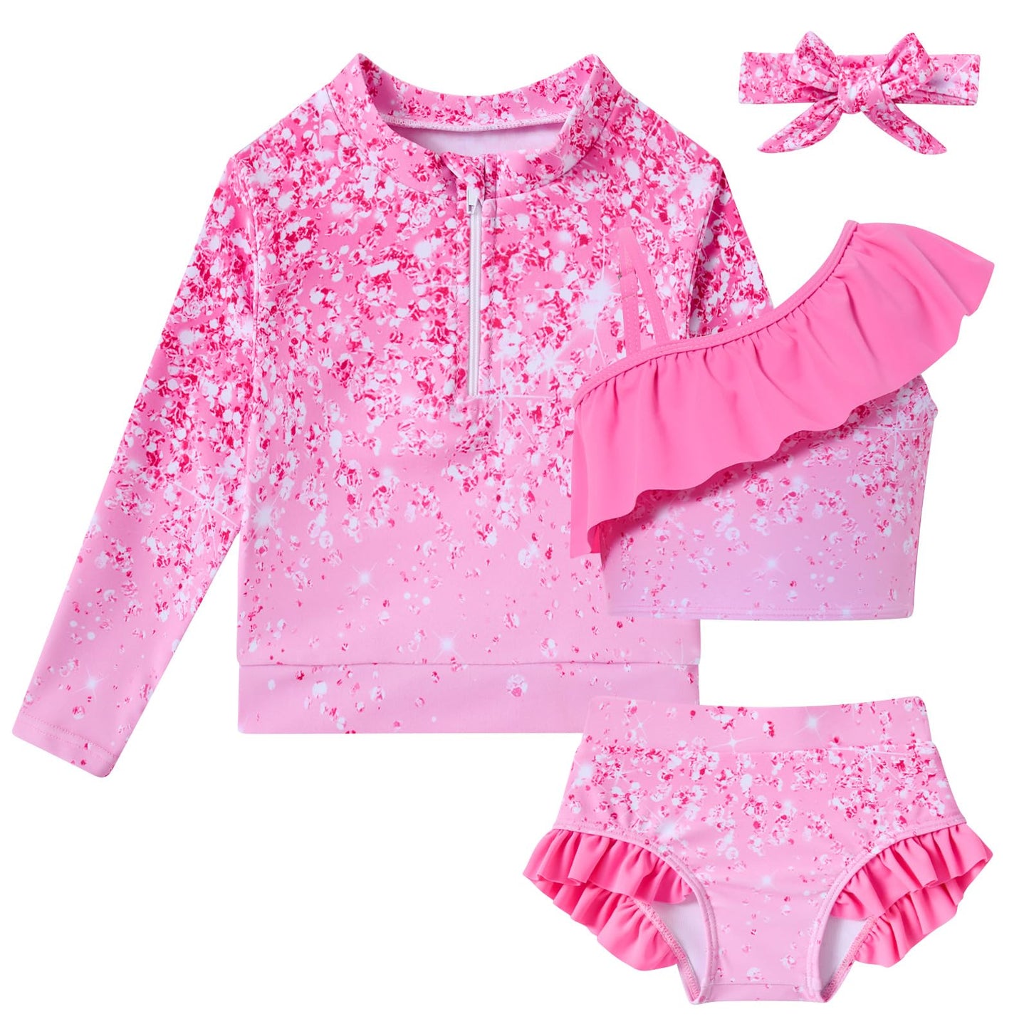 Funnycokid Baby Toddler Girls Swimsuit 4 Piece Bathing Suit Long Sleeve Rash Guard Sets 6 Months - 5 Years