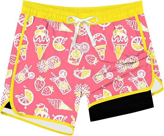 Cozople Boys Swim Trunks with Compression Liner Vintage Bathing Suit Quick Dry Swim Short Swimsuit 7-16T