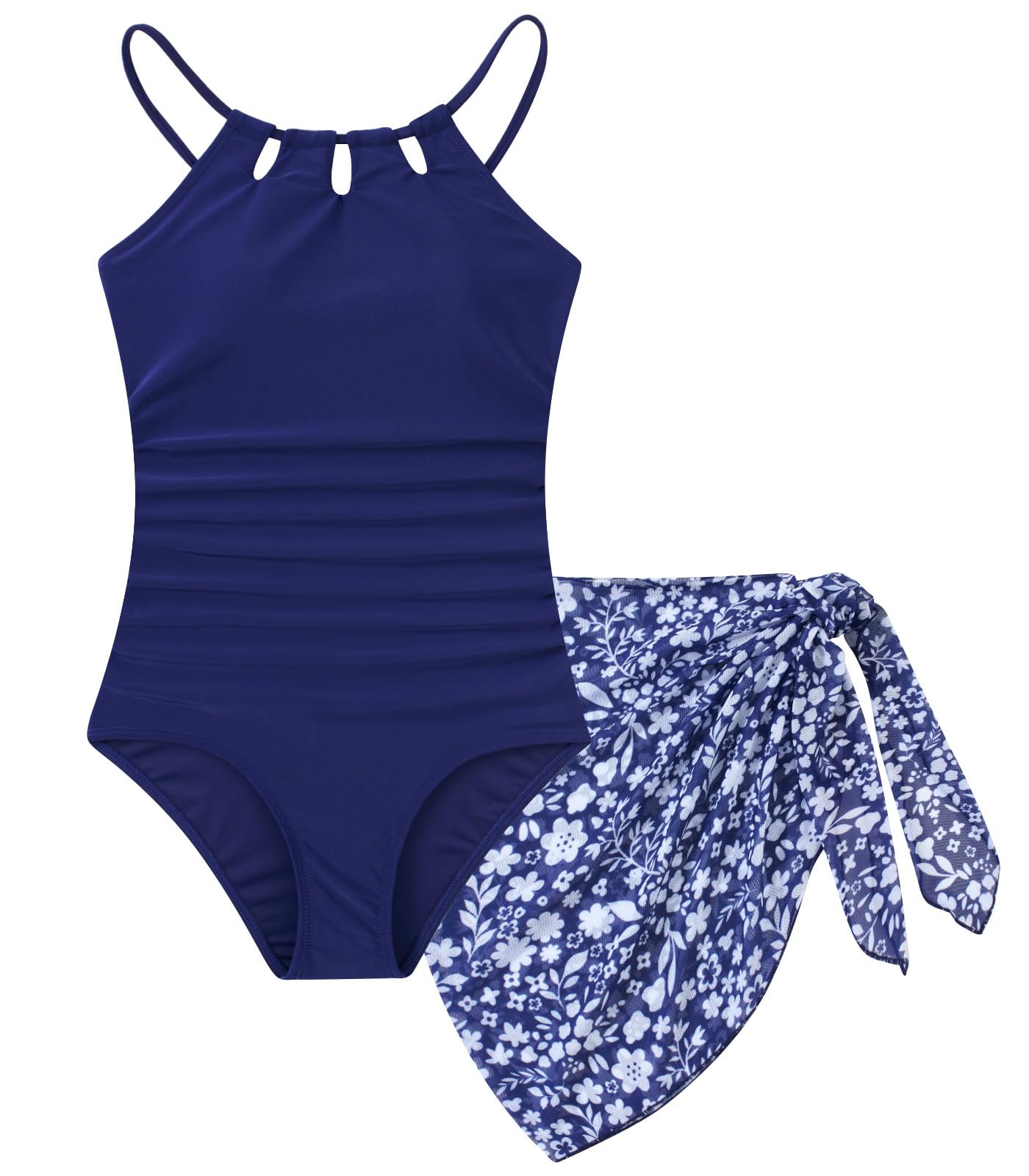 Girls Swimsuit One-Piece Bathing Suit with Mesh Cover Ups Adjustable Straps Cut Out Swimwear Size 7-16