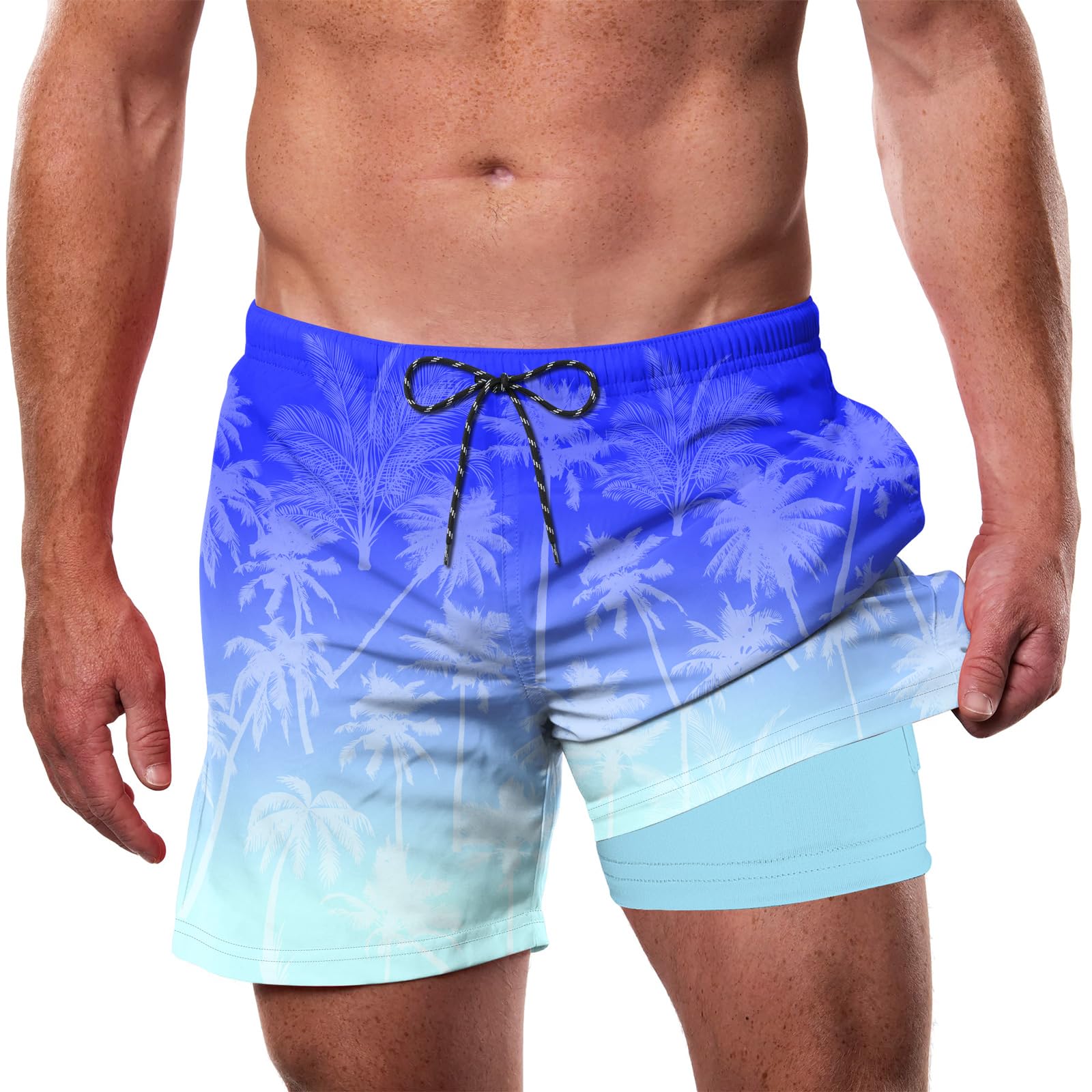 Cozople Mens Swim Trunks with Compression Liner 5.5" Inseam Quick Dry Bathing Suit Lightweight Swimming Shorts
