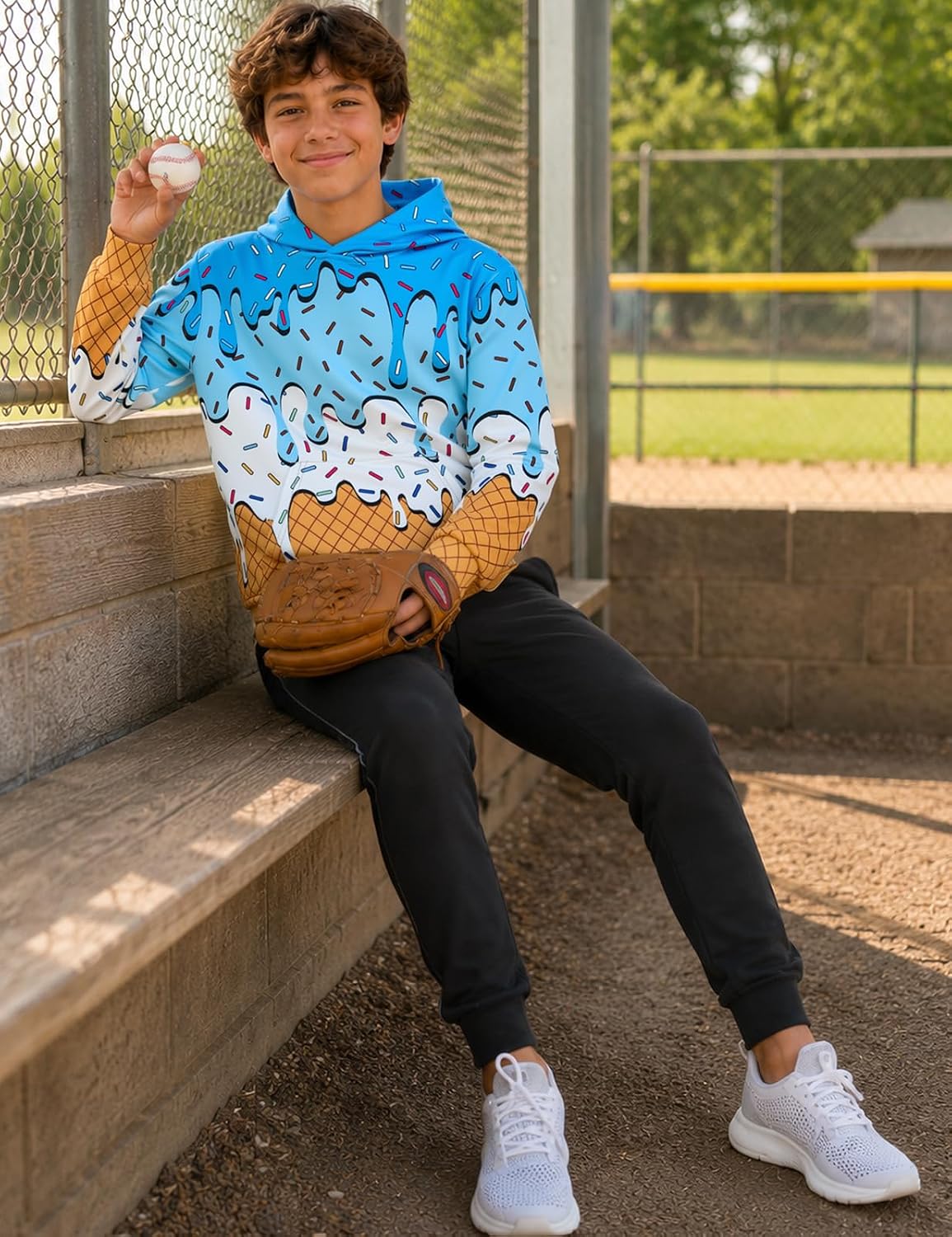 Move Dance Boys Hoodies Ice Cream Baseball Pullover Sweatshirts Size 7-16