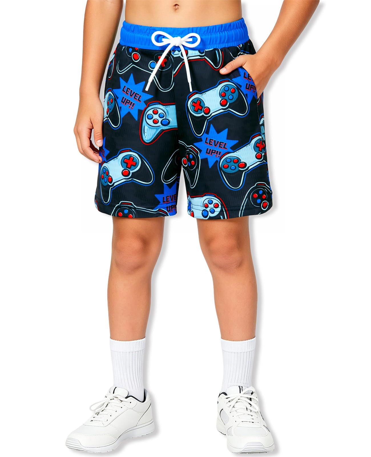 Cozople Boys Mesh Athletic Shorts Quick Dry Breathable 3D Print with Pocket | Boys Running Short Lightweight Stretchy Basketball Short with Drawstring Contrast Waist for 7-14 Years Kids Sport Training