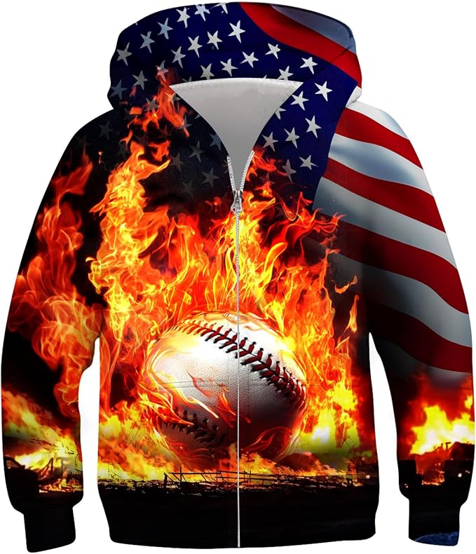 Boys Hoodies Sweatshirt Cool Pullover with Pockets Size 6-14 Years | Full zipper, 3D graphic prints, kangaroo pocket, polyester spandex, school and casual layering,Size 6-14