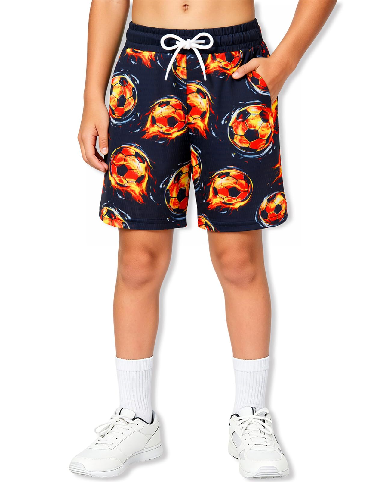 Cozople Boys Mesh Athletic Shorts Quick Dry Breathable 3D Print with Pocket | Boys Running Short Lightweight Stretchy Basketball Short with Drawstring Contrast Waist for 7-14 Years Kids Sport Training