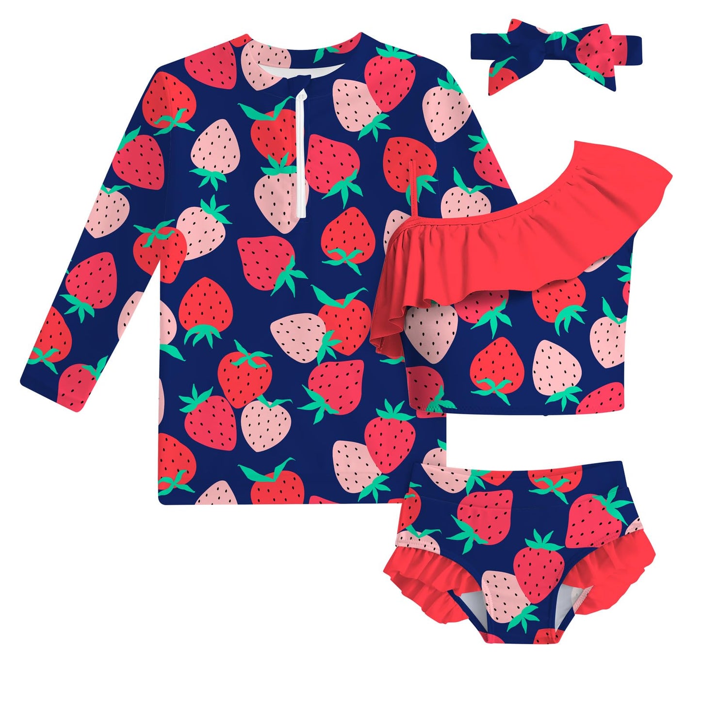 Funnycokid Baby Toddler Girls Swimsuit 4 Piece Bathing Suit Long Sleeve Rash Guard Sets 6 Months - 5 Years