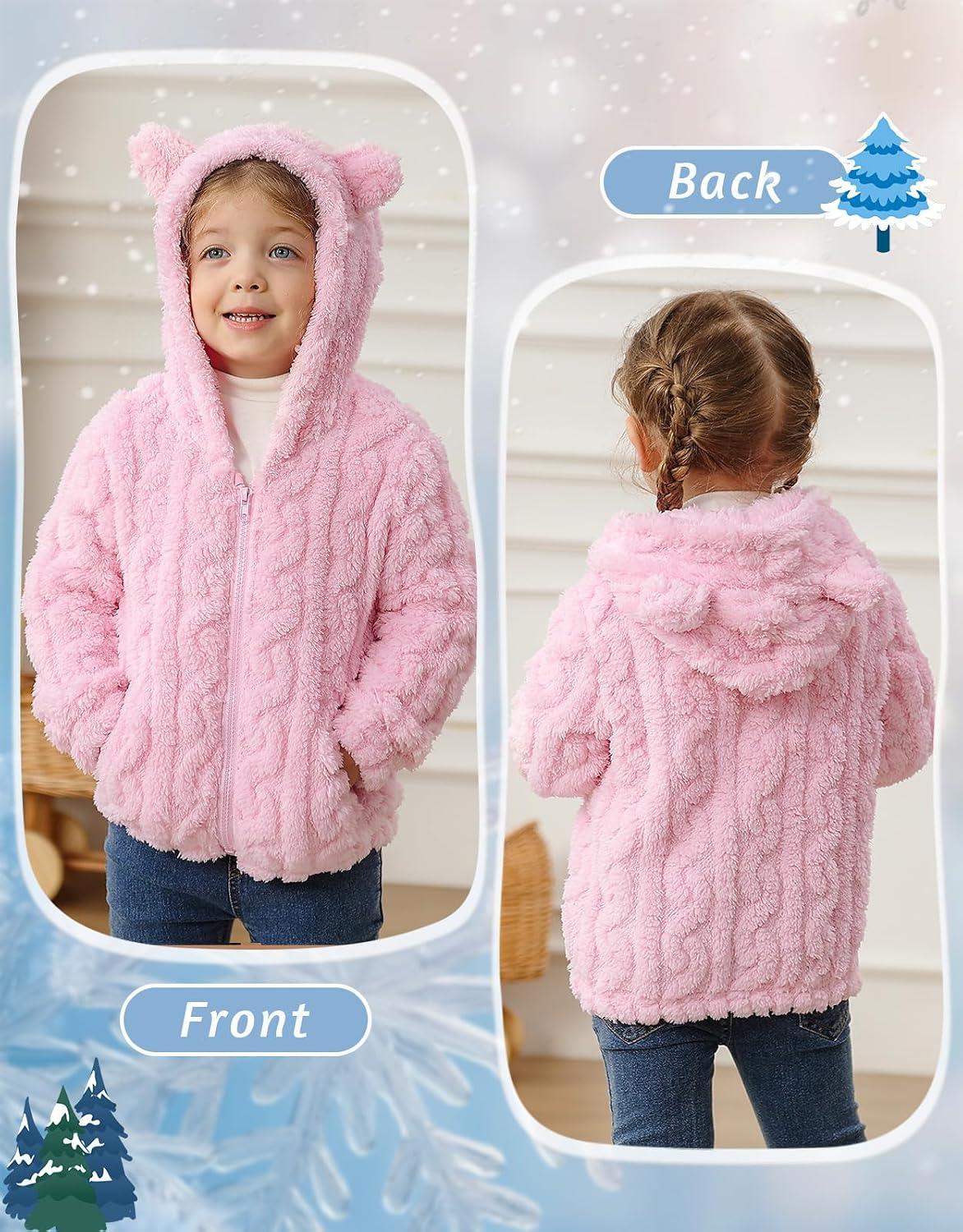 Toddler Fleece Jacket Girls Warm Coats Winter Outerwear 2-6 Years