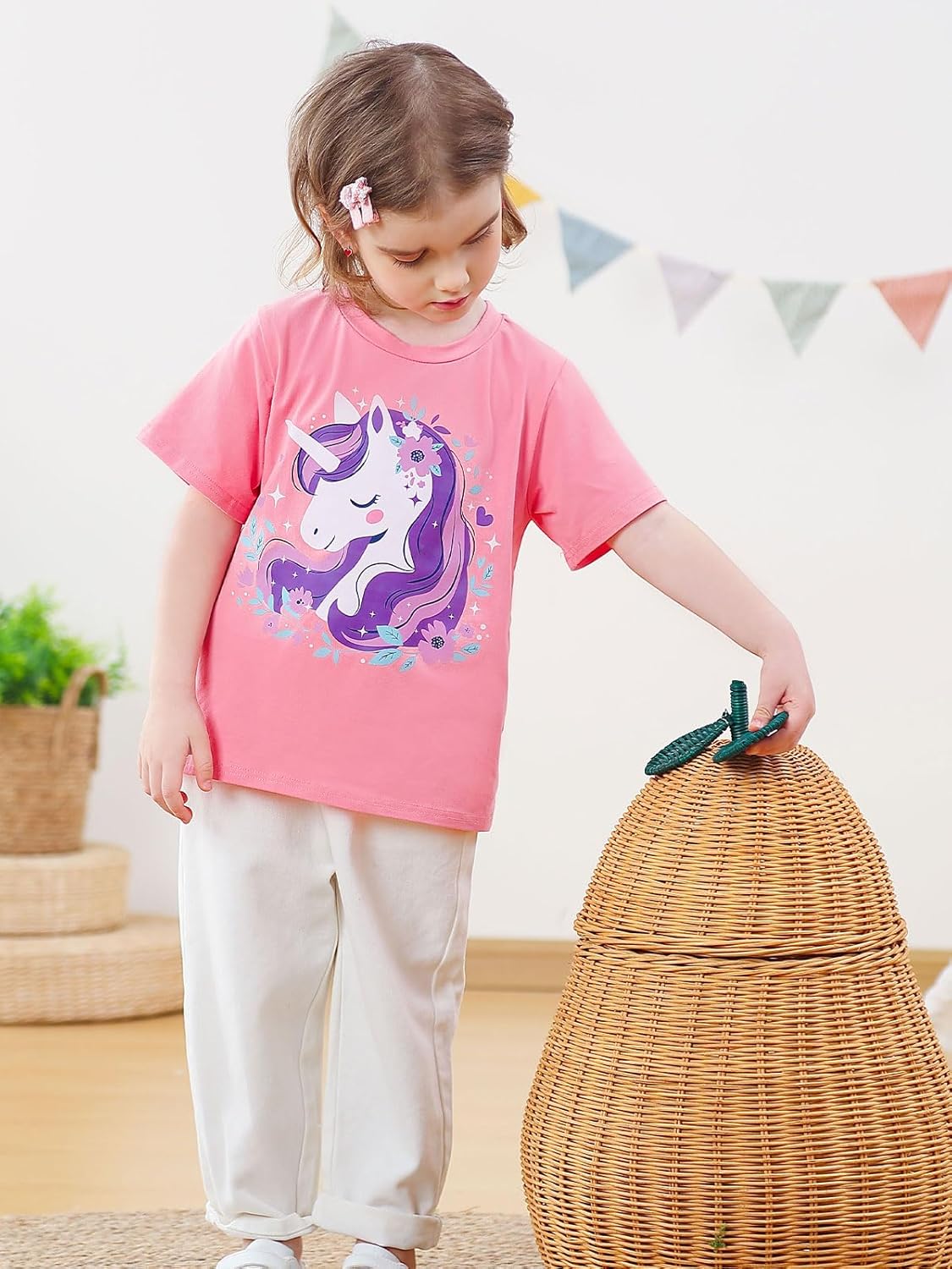 Funnycokid Little Girls T Shirt for Toddler 3-7 Years Kids Tee Graphic Short Sleeve Clothes Tops