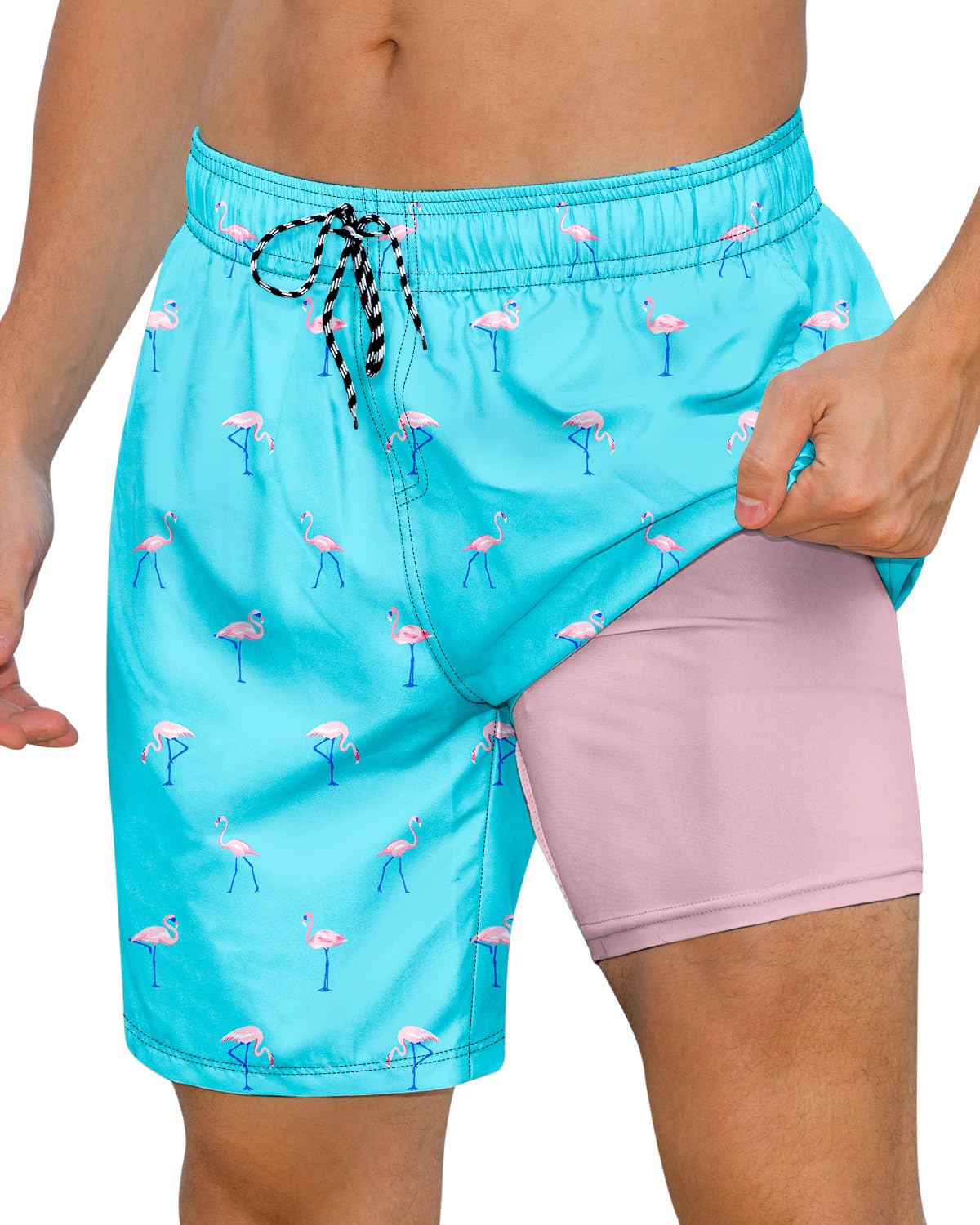 Cozople Mens Swimming Trunks with Compression Liner Swim Shorts 7 inch Quick Dry Bathing Suit Anti Chafe Boardshorts