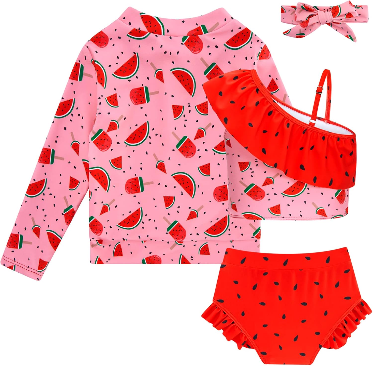 Funnycokid Baby Toddler Girls Swimsuit 4 Piece Bathing Suit Long Sleeve Rash Guard Sets 6 Months - 5 Years