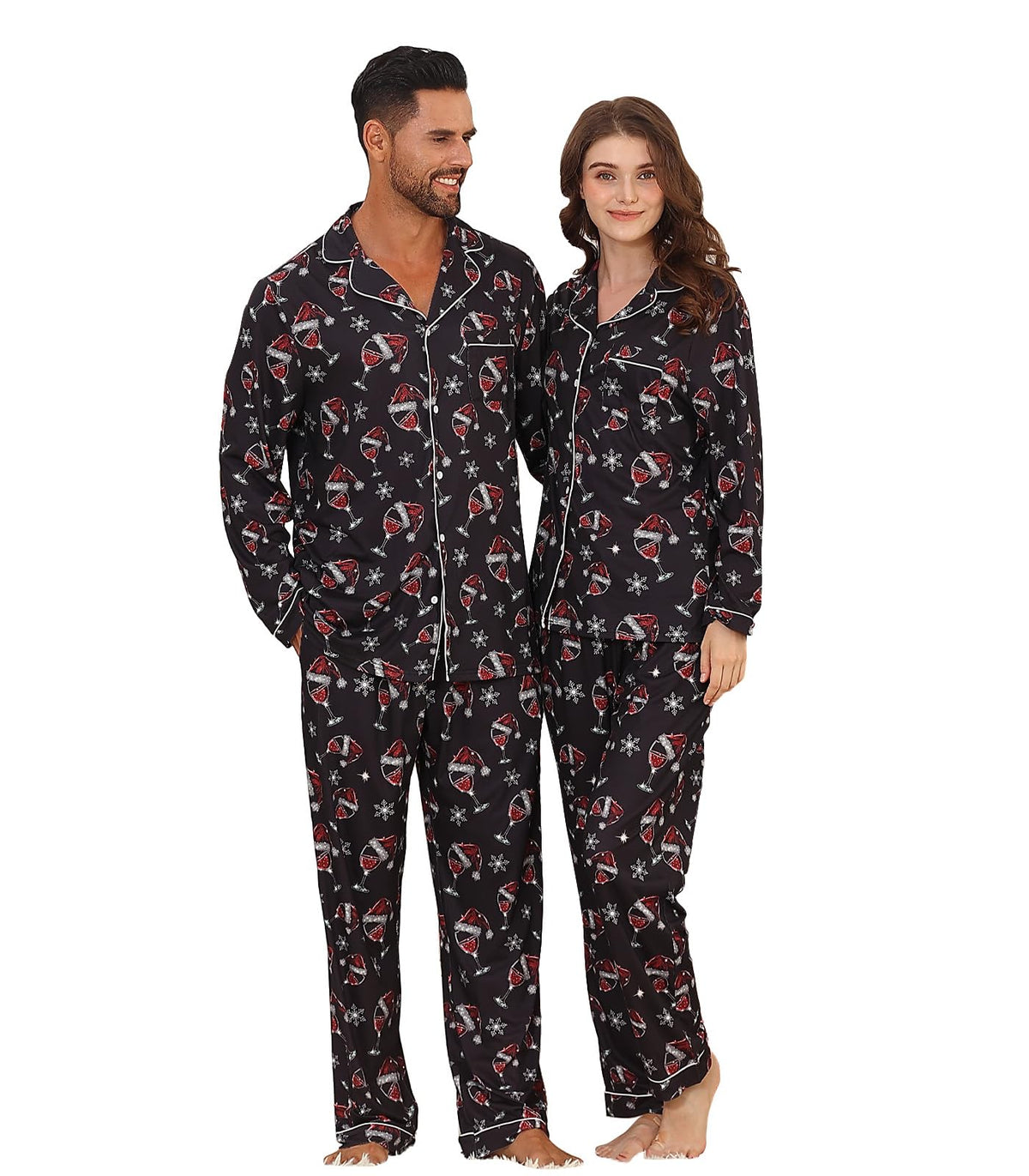 Christmas Couples Matching Pajamas Sets Pjs Button Down Sleepwear