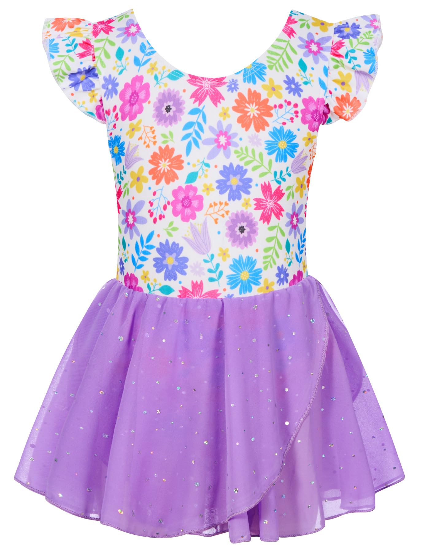 Funnycokid Girls Ruffle Sleeve Ballet Dance Leotard with Sparkly Chiffon Skirted Ballerina Outfit 2-9 Years