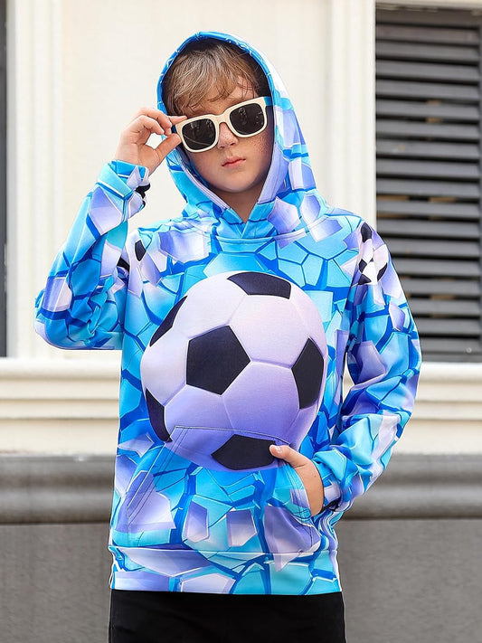 Funnycokid Boys Hoodies Kids 3D Graphic Pullover 6-16 Years | Warm fleece sweatshirt with a hood and front pocket for school and daily wear.