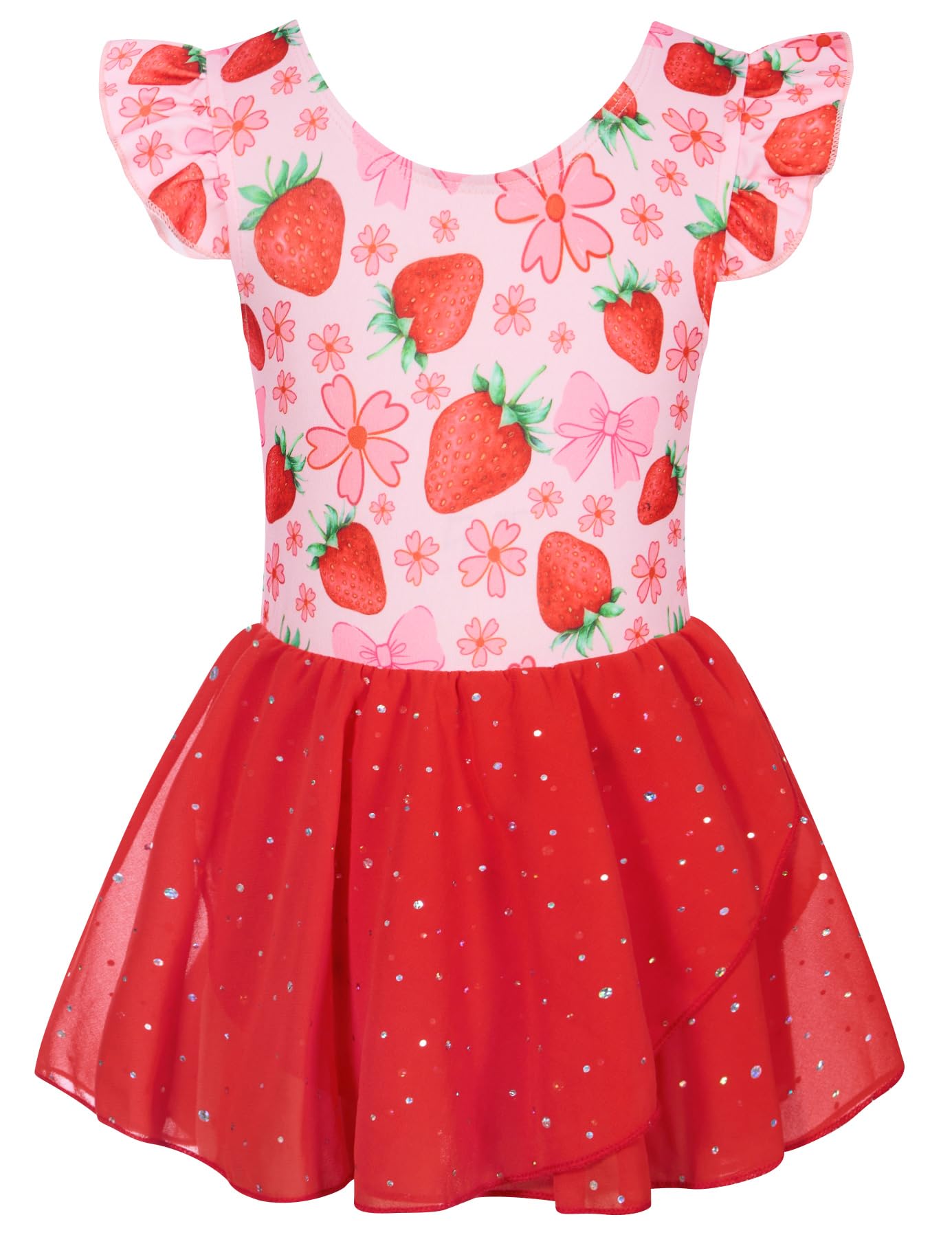 Funnycokid Girls Ruffle Sleeve Ballet Dance Leotard with Sparkly Chiffon Skirted Ballerina Outfit 2-9 Years