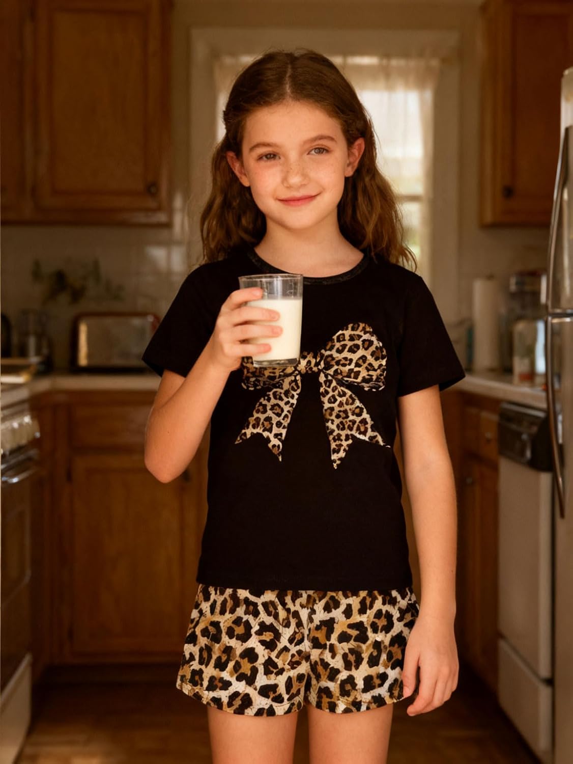 Funnycokid Girls Pajamas Kids 3 Piece Pjs Set Summer Short Sleeve Jammies with Pockets 5-14 Years