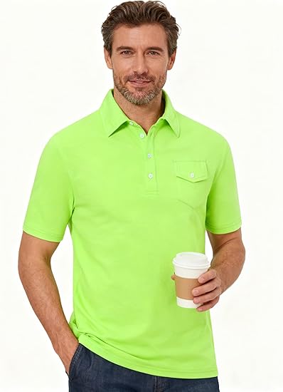 Cozople Men's Performance Polo Shirts Short Sleeve Solid Retro Golf Shirt for Men Dry Fit Players Shirt with Pocket