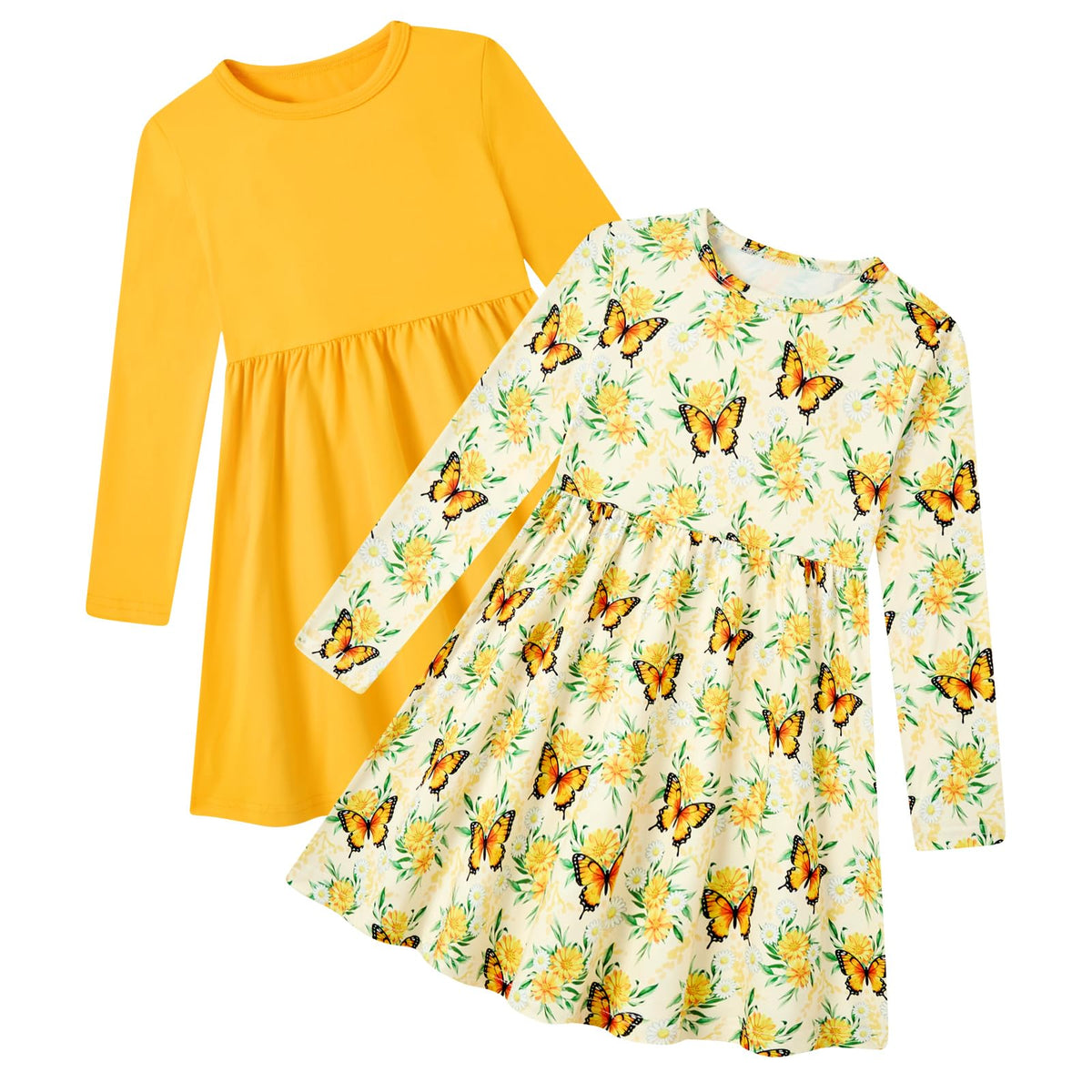 Funnycokid Toddler Girls Dress Long Sleeve Clothes Kids 3-7 Years