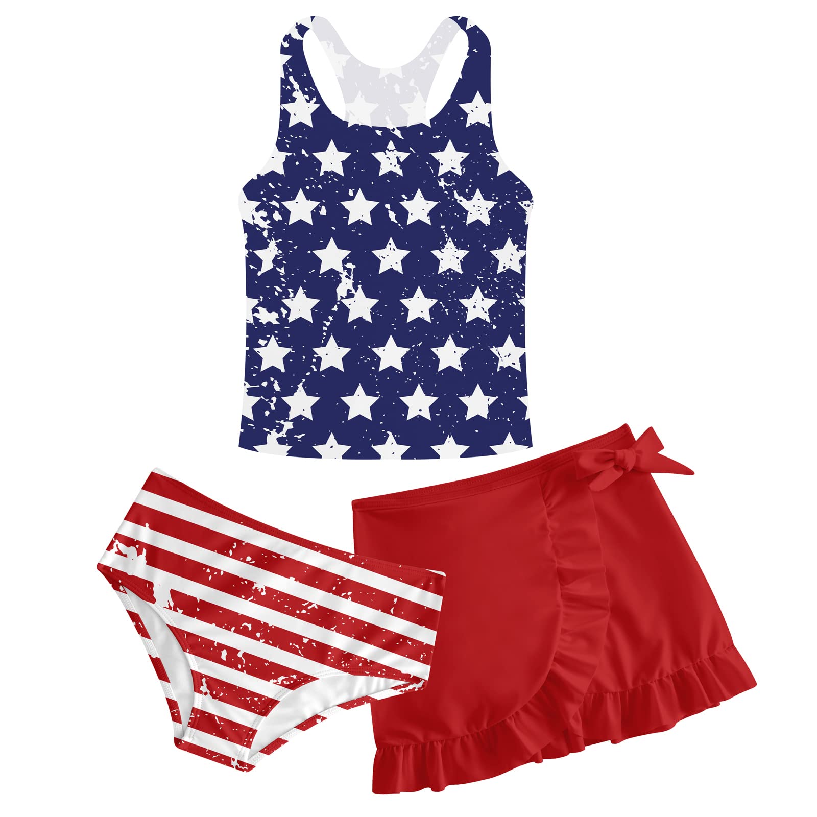 Girls Swimsuits 3 Piece Tankini Bathing Suit Set Cute Bikini Swimwear with Cover Ups Beach Skirt 5-16 Years