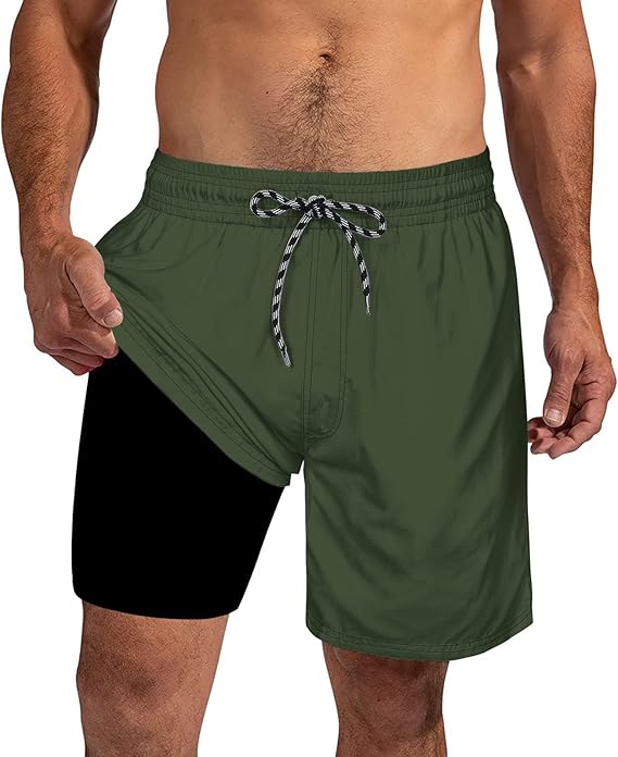 Cozople Mens Swim Trunks 7Inch with Compression Liner Quick Dry Swimsuit Swim Shorts Phone Pocket Swimwear
