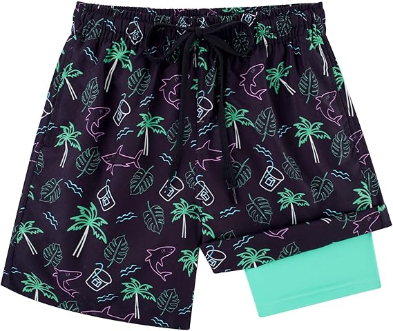 Cozople Boys Swim Trunks Compression Liner Swim Shorts Quick Dry Bathing Suit with Boxer Brief Swimwear 2-20T