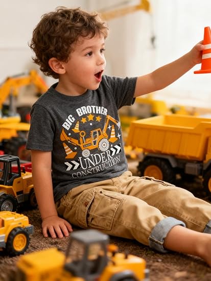 Funnycokid Big Brother T Shirt for Toddler Boys Tee Construction Promoted Short Sleeve 1-6 Years