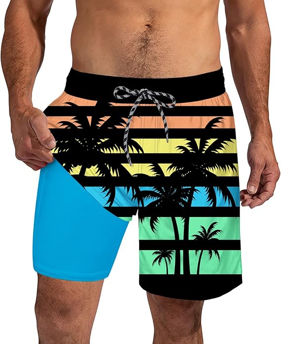 Cozople Mens Swim Trunks 7Inch with Compression Liner Quick Dry Swimsuit Swim Shorts Phone Pocket Swimwear