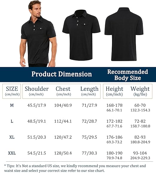 Cozople Men's Performance Polo Shirts Short Sleeve Solid Retro Golf Shirt for Men Dry Fit Players Shirt with Pocket