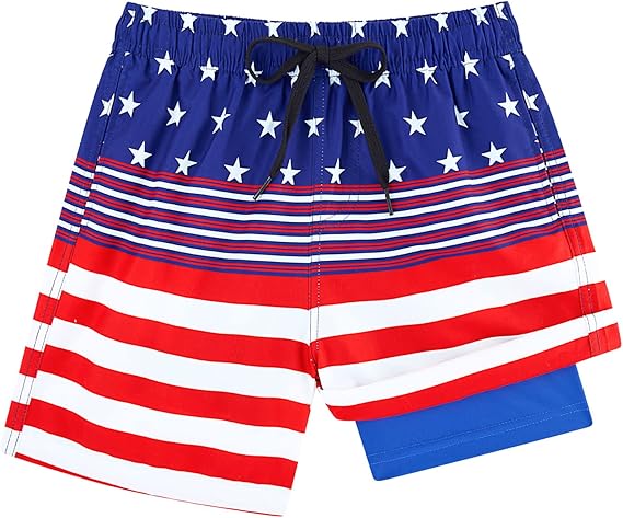 Cozople Boys Swim Trunks with Boxer Brief Liner Compression Swimwear Quick Dry Swim Shorts Bathing Suits 7-20 Years