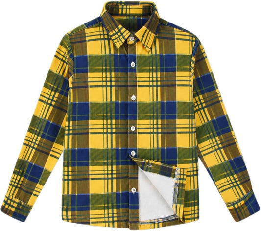 Cozople Boys Long Sleeve Plaid Flannel Button Down Shirt for 7-14 Years