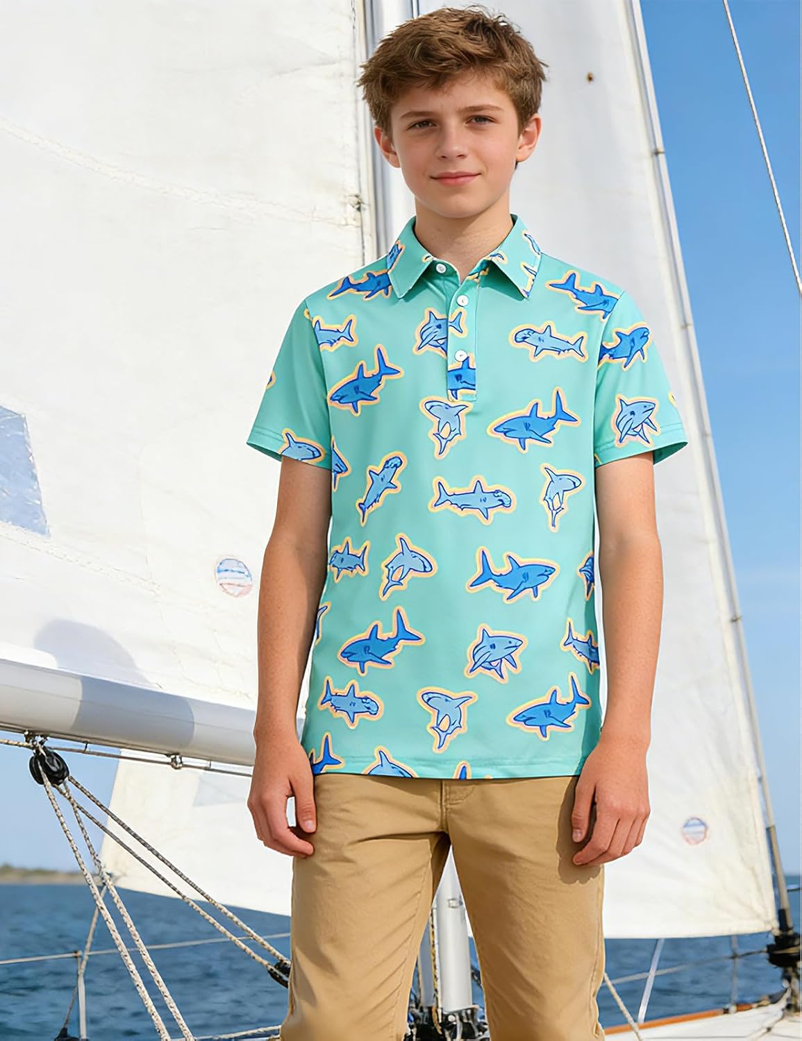 Boys Performance Polo Shirt Short Sleeve Golf Clothes for Hawaiian Active Casual Size 5-14