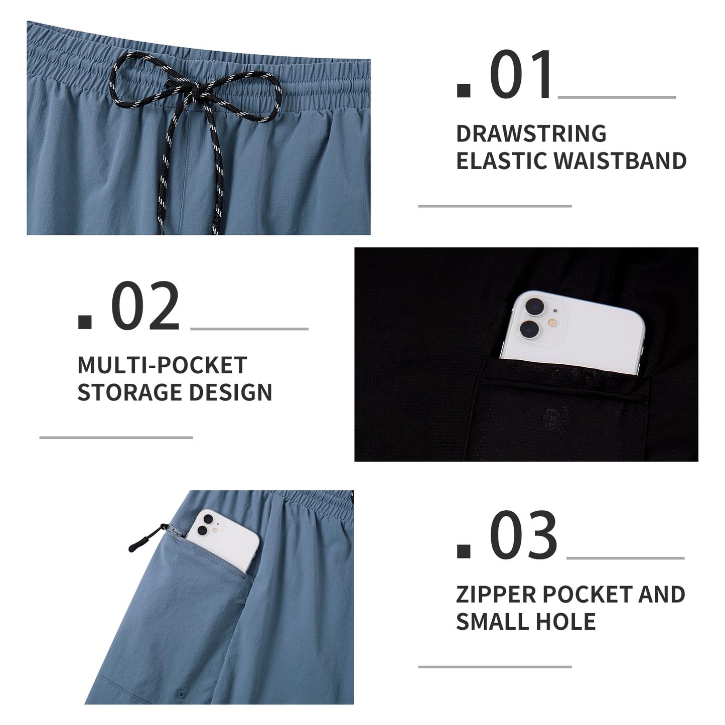 Cozople Mens Swim Trunks with Compression Liner 2-in-1 Quick Dry 9 Inch Board Shorts with Zipper Pockets