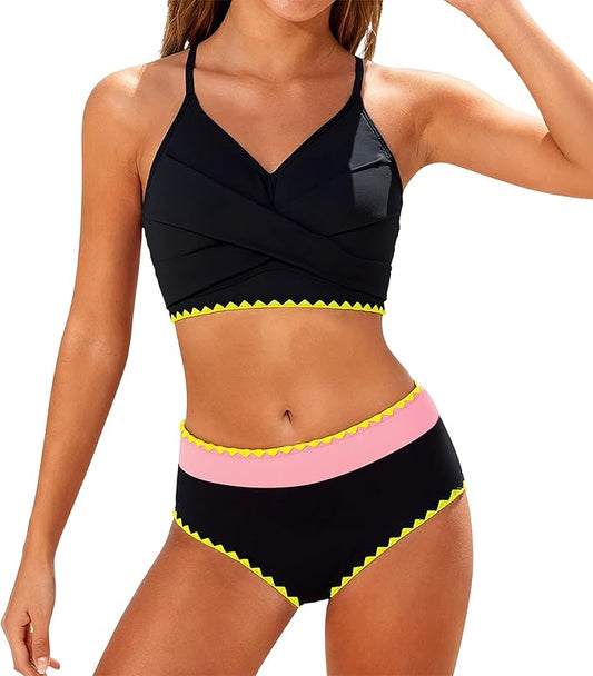 Kids4ever Girls Swimsuit 2 Piece Color Block Teen Bikini Sets with Adjustable Straps Bathing Suit Size 9-16Y