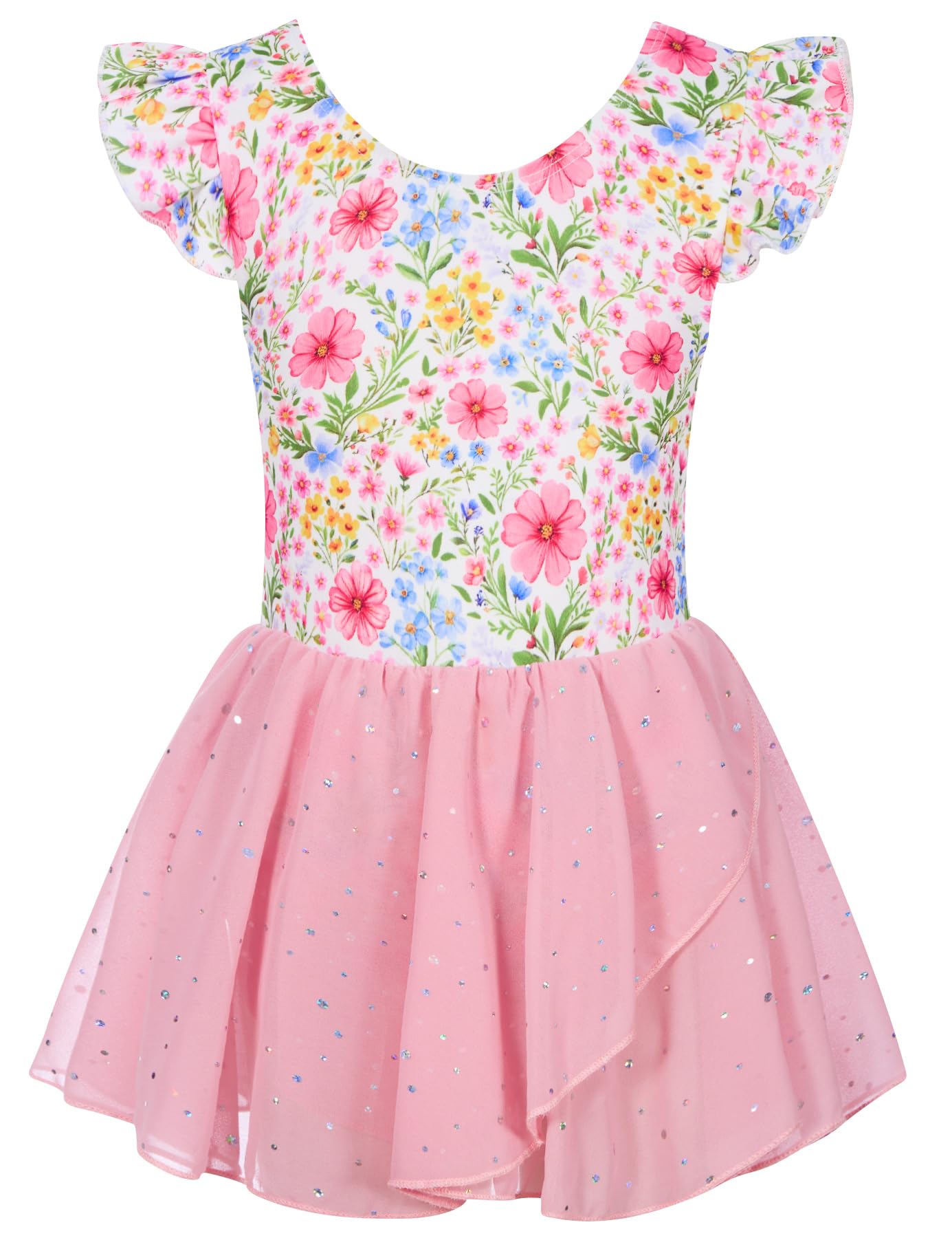 Funnycokid Girls Ruffle Sleeve Ballet Dance Leotard with Sparkly Chiffon Skirted Ballerina Outfit 2-9 Years