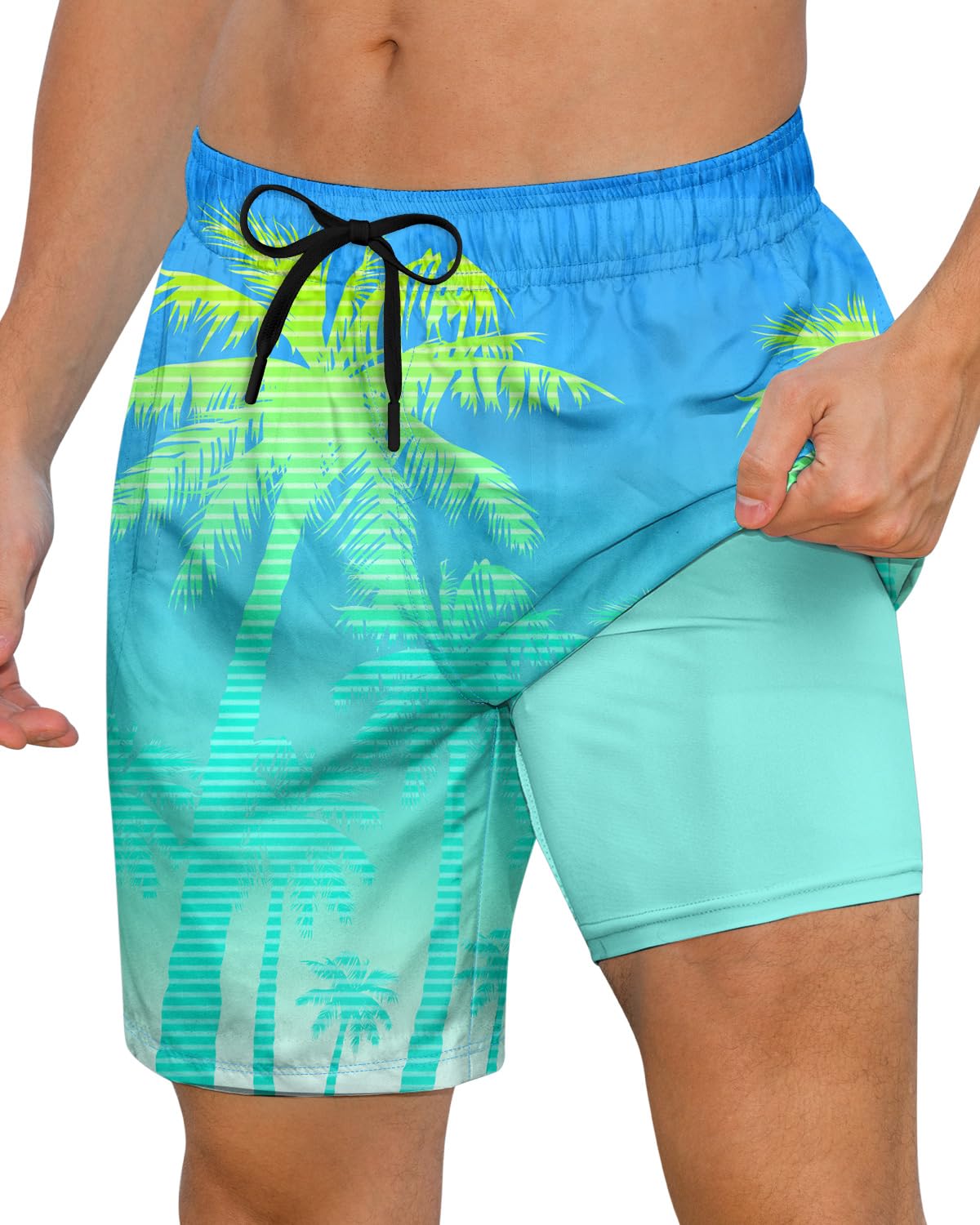 Cozople Mens Swimming Trunks with Compression Liner Swim Shorts 7 inch Quick Dry Bathing Suit Anti Chafe Boardshorts