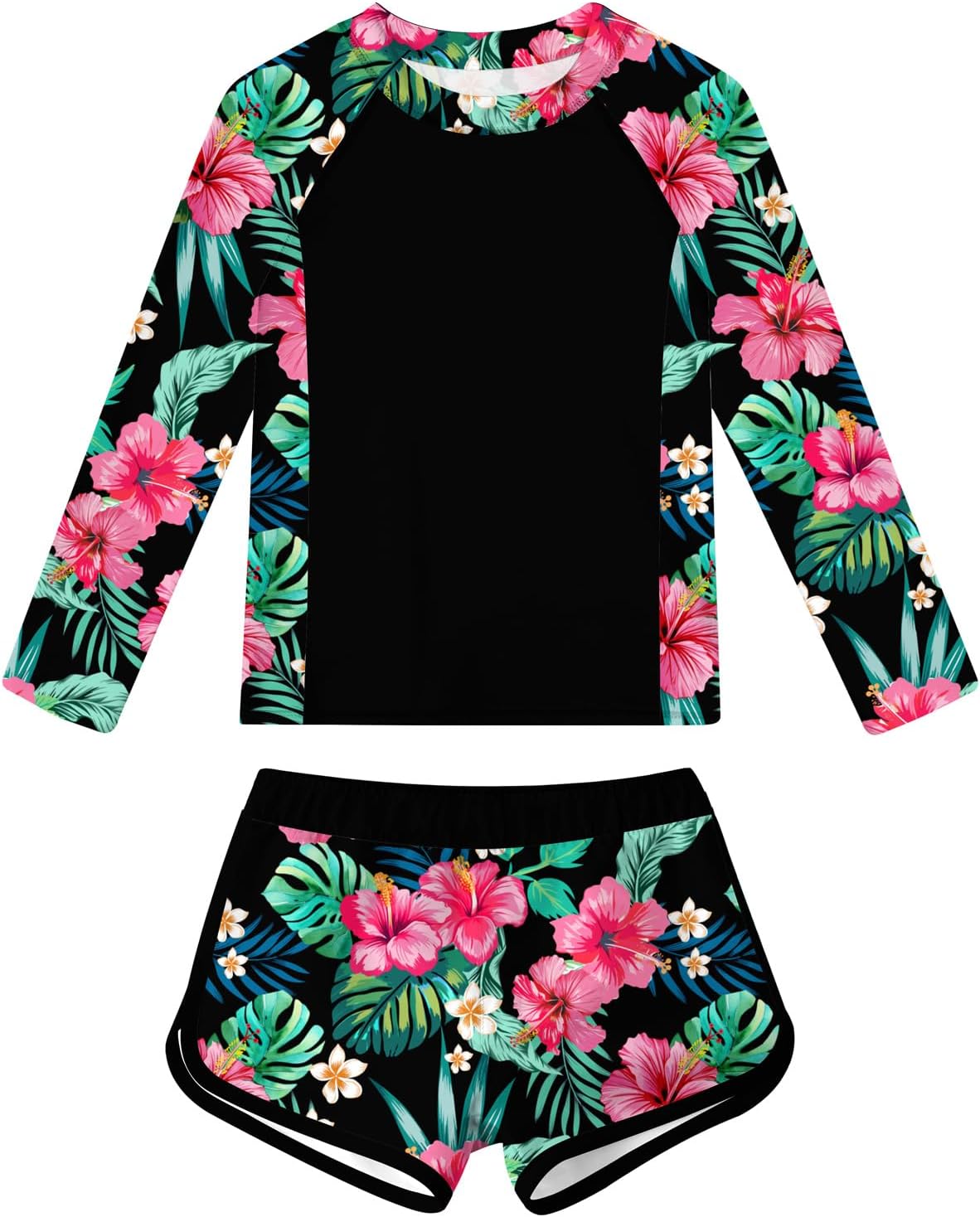 Idgreatim Girls Rash Guard Swimsuit Teens Two Piece Bathing Suit Long Sleeve Swimwear Size 7-16T
