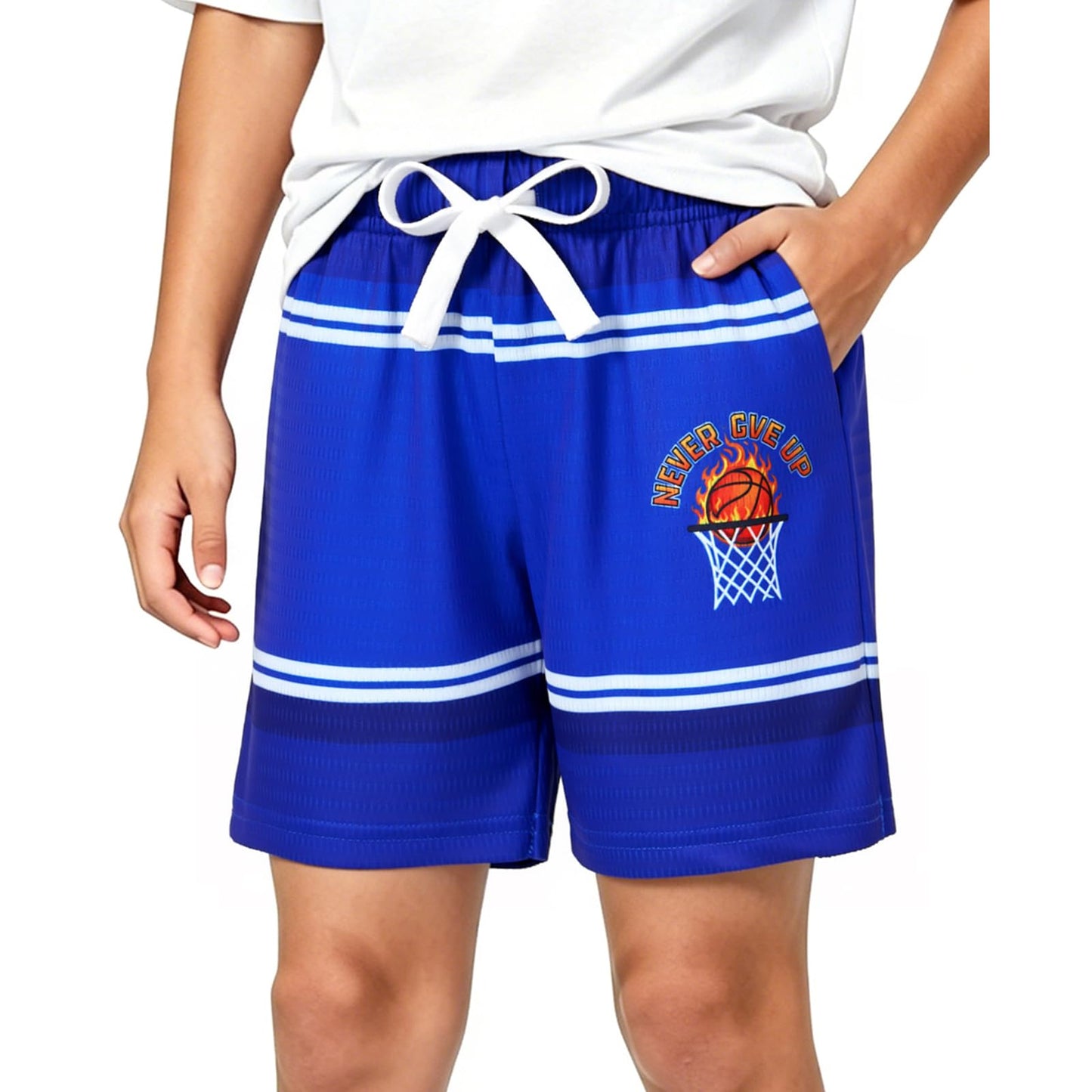 Cozople Boys Athletic Shorts Quick Dry Kids Mesh Sport Shorts with Stripes Print Breathable Basketball Shorts for 5-14 Years
