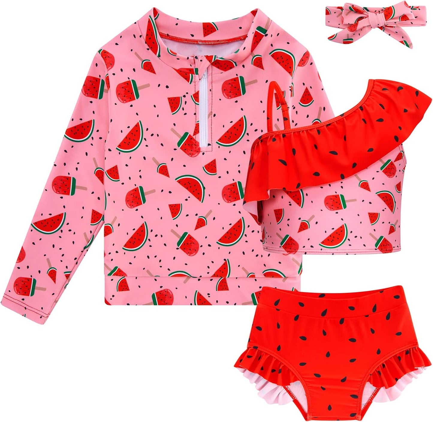 Funnycokid Baby Toddler Girls Swimsuit 4 Piece Bathing Suit Long Sleeve Rash Guard Sets 6 Months - 5 Years