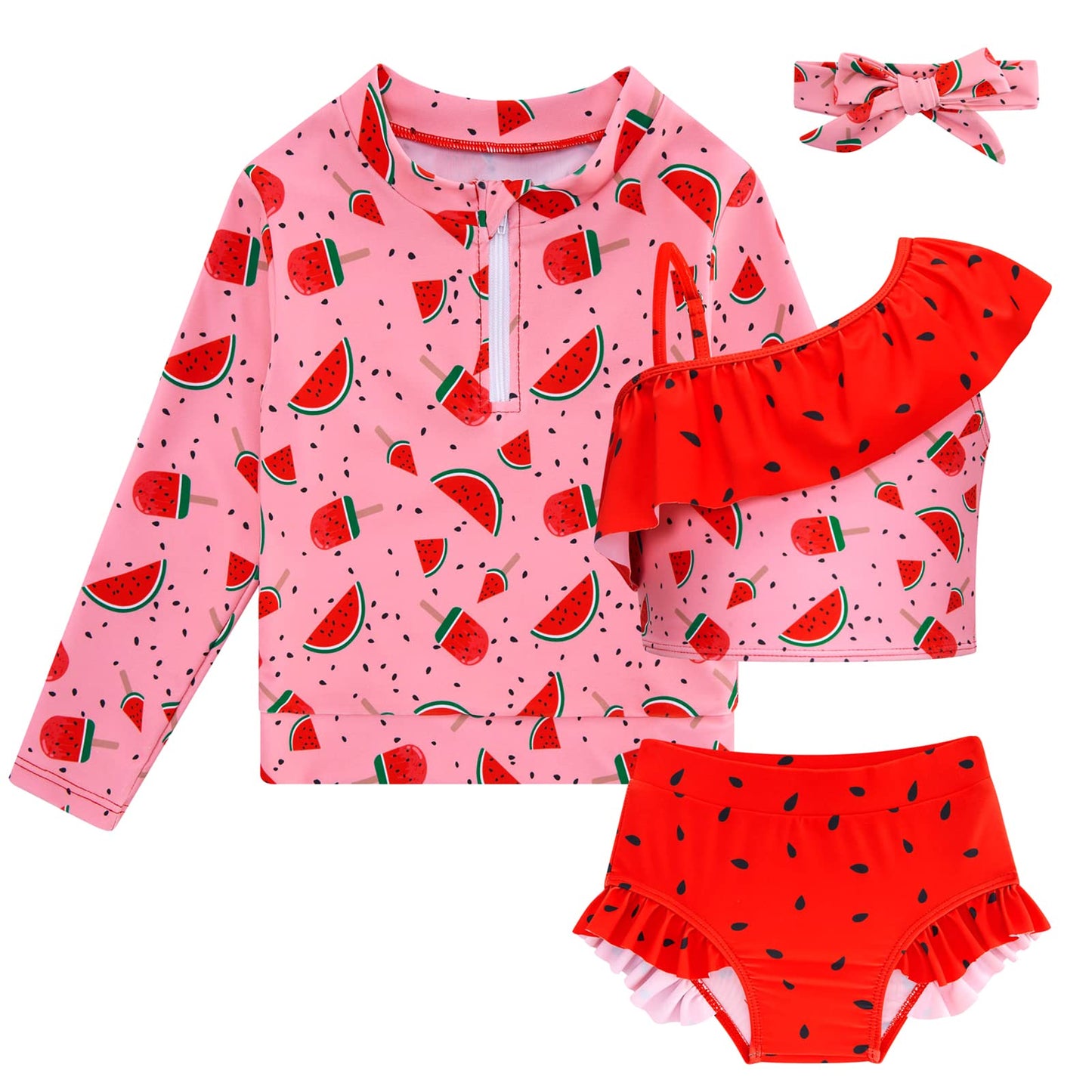 Funnycokid Baby Toddler Girls Swimsuit 4 Piece Bathing Suit Long Sleeve Rash Guard Sets 6 Months - 5 Years