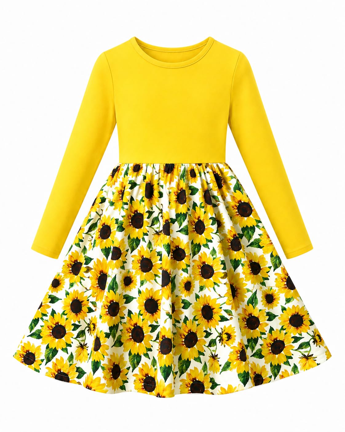Vogseek Girls Dress Toddler Fall Dress Long Sleeve Dresses Ages 3-7 | Toddler Girls Dress, Twirly Dress, A-Line Skirt,95%Cotton-5%Spandex Top, School, Party, Casual，Various Prints