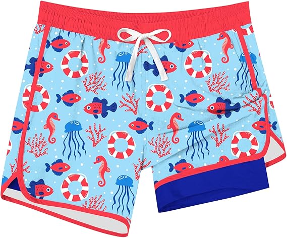 Cozople Boys Swim Trunks with Compression Liner Vintage Bathing Suit Quick Dry Swim Short Swimsuit 7-16T