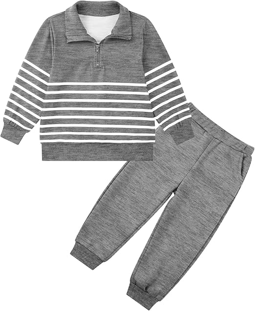 Toddler Boy Fall Outfits Baby Boys Sweatsuit Quarter Zip Sweatshirt Matching Joggers