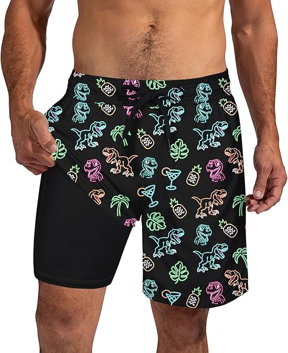Cozople Mens Swim Trunks 7Inch with Compression Liner Quick Dry Swimsuit Swim Shorts Phone Pocket Swimwear